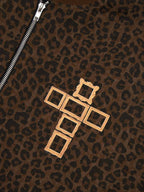 Cross Frame Leopard Print Baseball Jacket - 2572