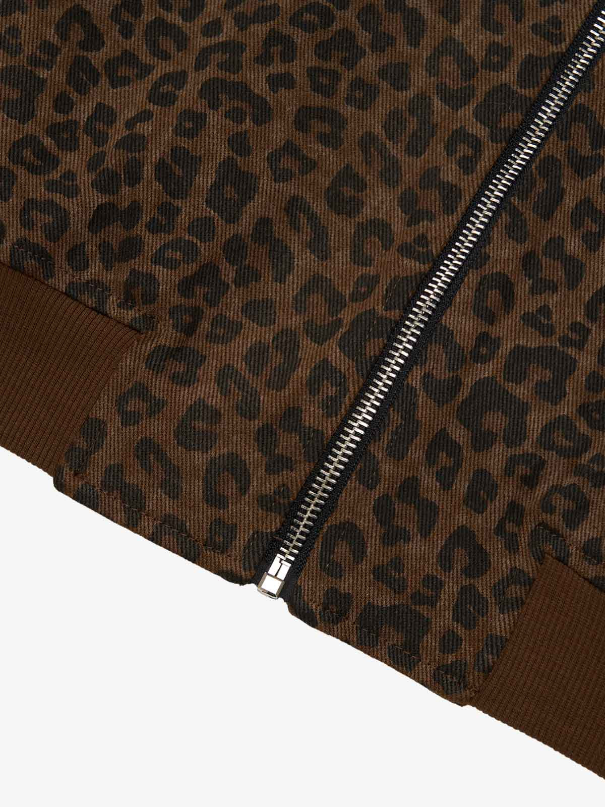 Cross Frame Leopard Print Baseball Jacket - 2572
