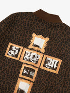 Cross Frame Leopard Print Baseball Jacket - 2572