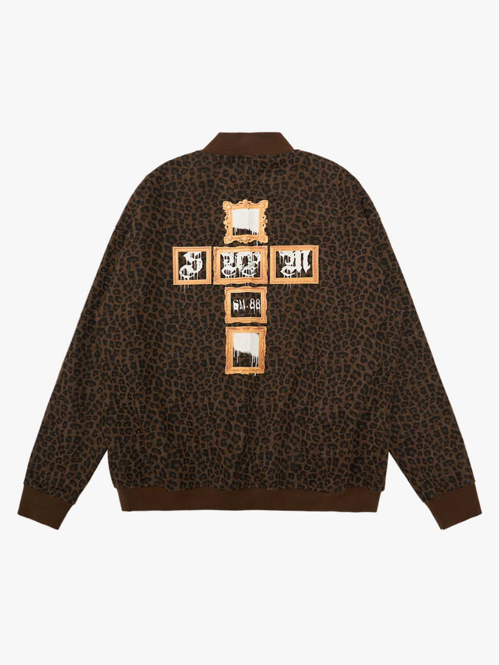 Cross Frame Leopard Print Baseball Jacket - 2572