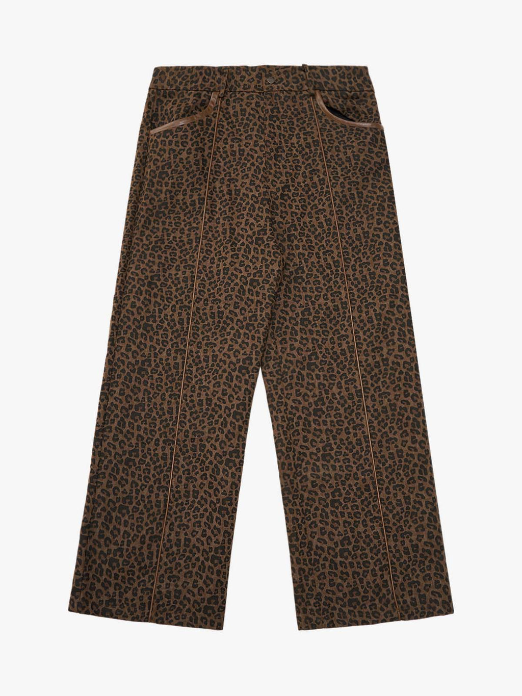 SUPM Graffiti Print Leather Leopard Print Baggy Pants