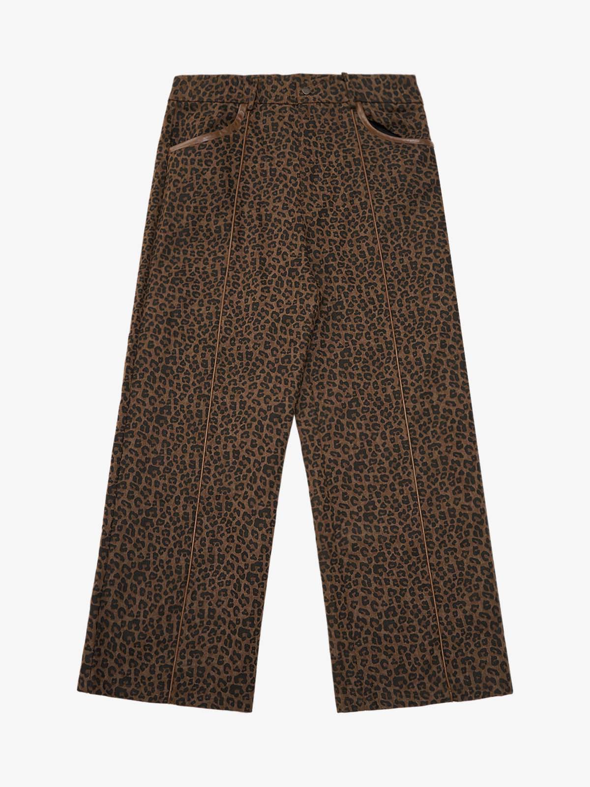 SUPM Graffiti Print Leather Leopard Print Baggy Pants