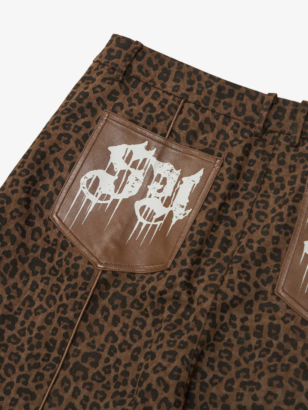 SUPM Graffiti Print Leather Leopard Print Baggy Pants