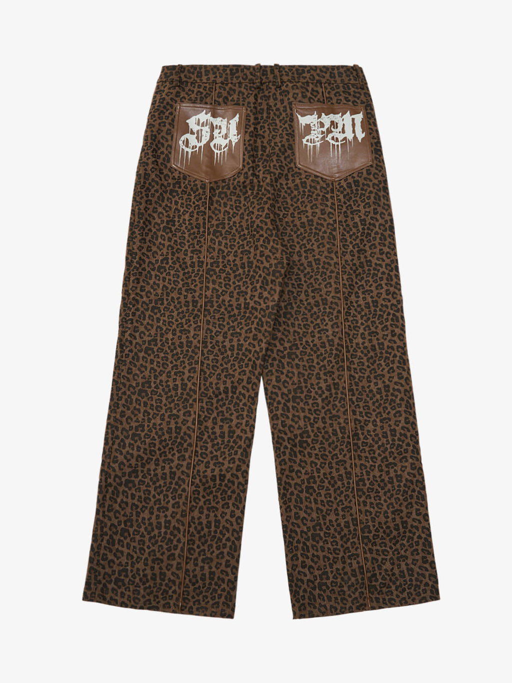 SUPM Graffiti Print Leather Leopard Print Baggy Pants