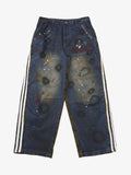 Washed Stripe Patchwork Totem Print Baggy Jeans