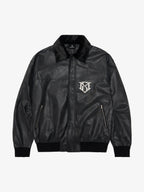 SUPM Fur Collar Rhinestone Pattern Leather Jacket - 2557