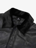 SUPM Fur Collar Rhinestone Pattern Leather Jacket - 2557