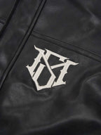 SUPM Fur Collar Rhinestone Pattern Leather Jacket - 2557