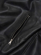 SUPM Fur Collar Rhinestone Pattern Leather Jacket - 2557