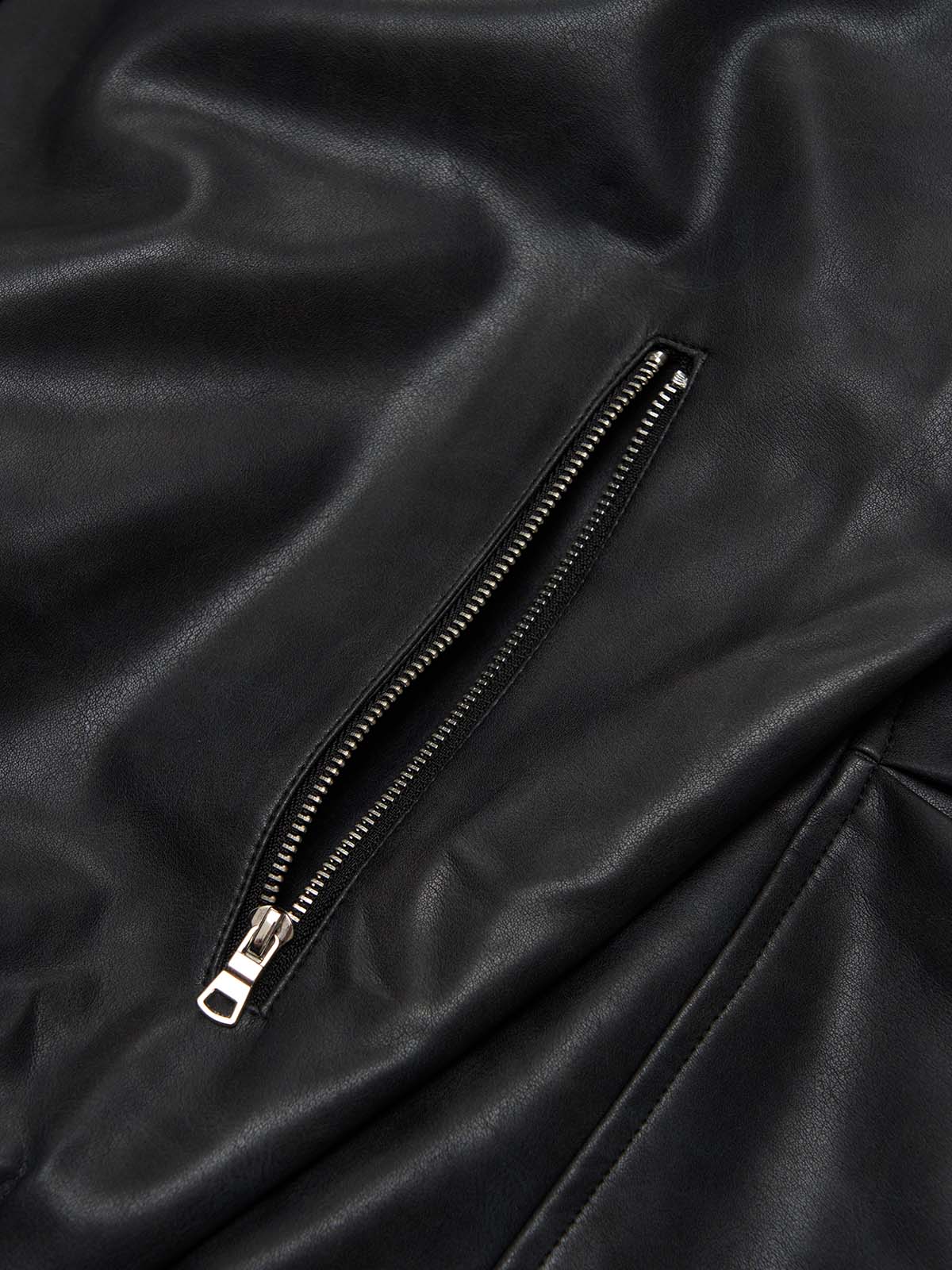 SUPM Fur Collar Rhinestone Pattern Leather Jacket - 2557