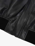 SUPM Fur Collar Rhinestone Pattern Leather Jacket - 2557