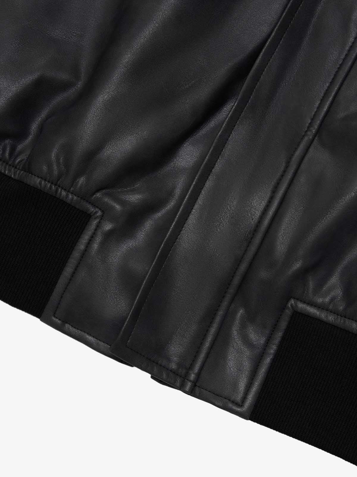 SUPM Fur Collar Rhinestone Pattern Leather Jacket - 2557