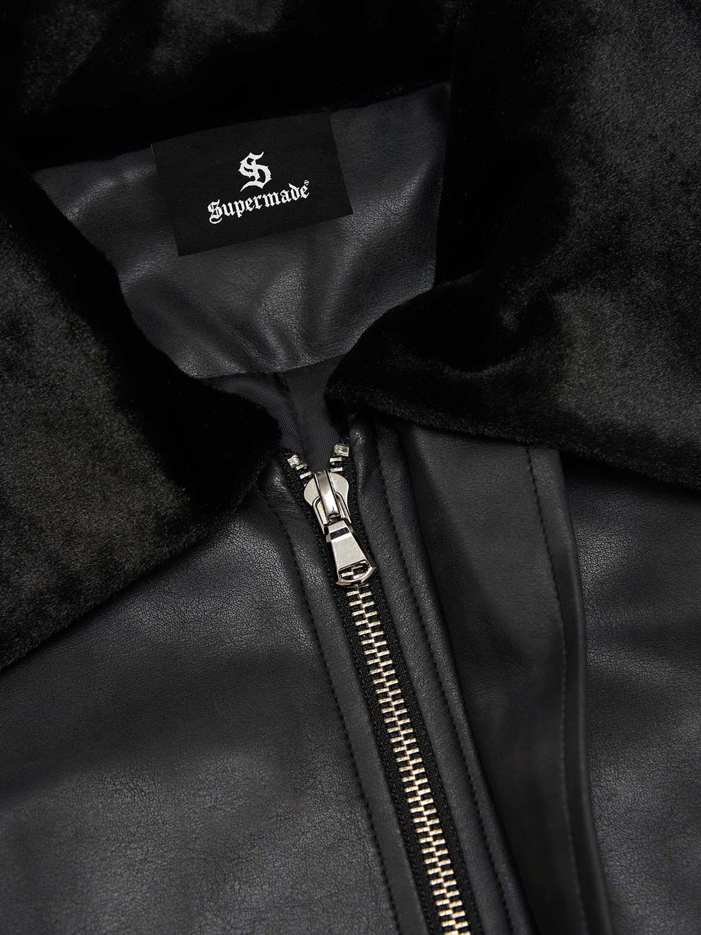 SUPM Fur Collar Rhinestone Pattern Leather Jacket - 2557