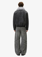 Washed Pleated Baggy Jeans