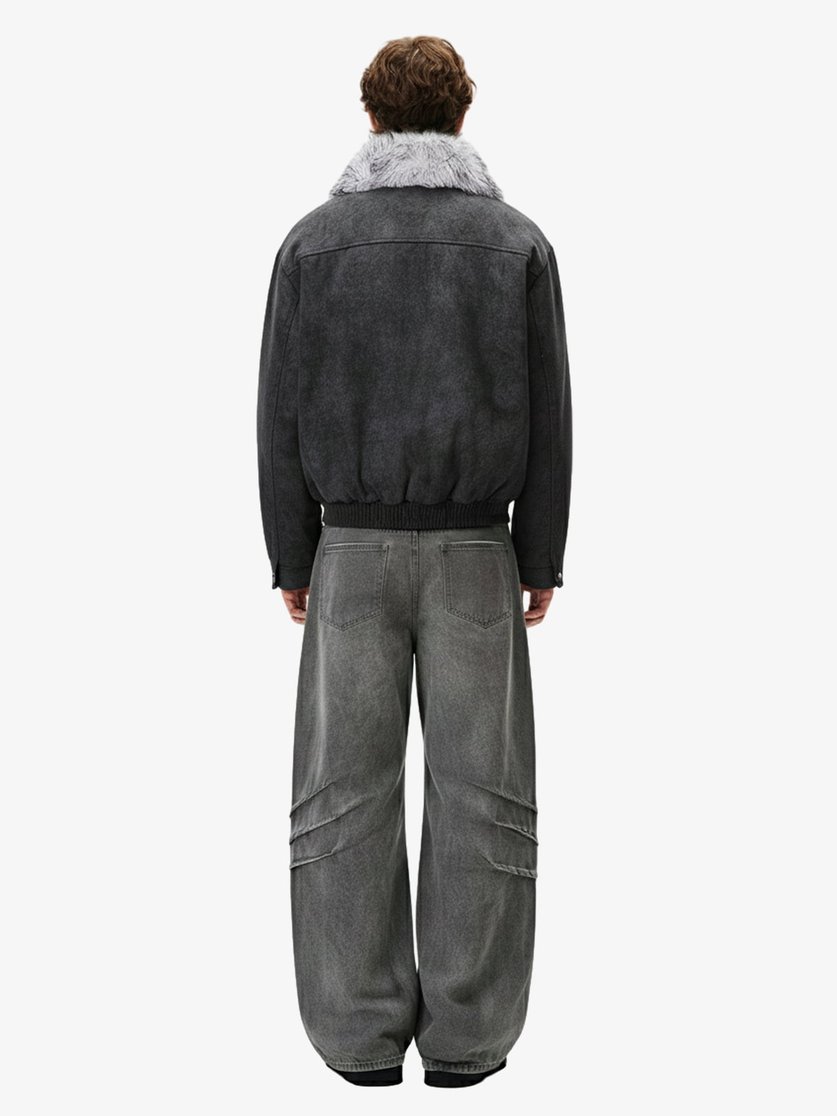 Washed Pleated Baggy Jeans
