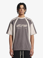 Jersey Deconstructed Contrast Color Stitching Print T-shirt - 2407
