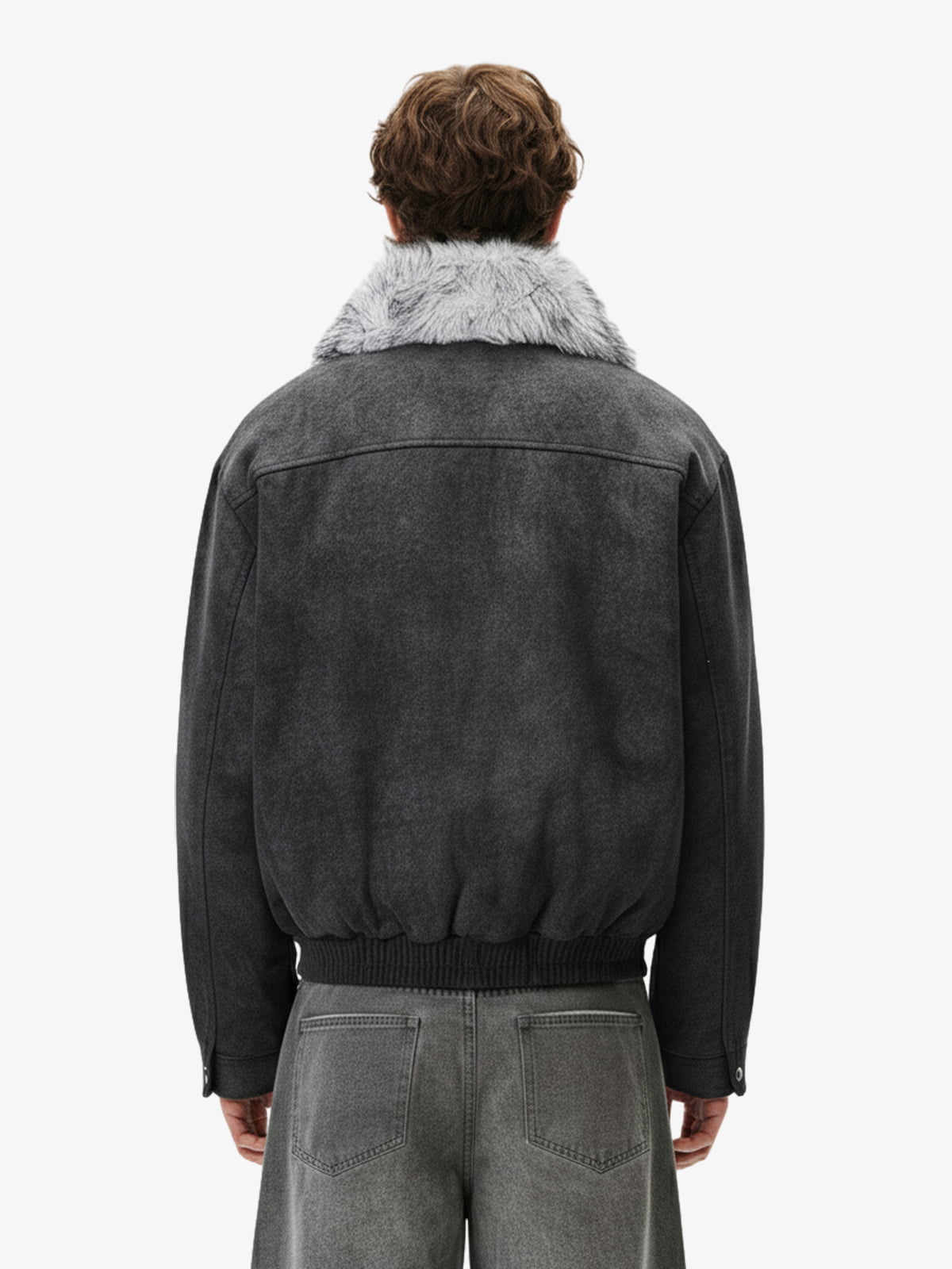 Fur Collar Moto-Style Zip Up Bomber Jacket