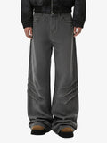 Washed Pleated Baggy Jeans