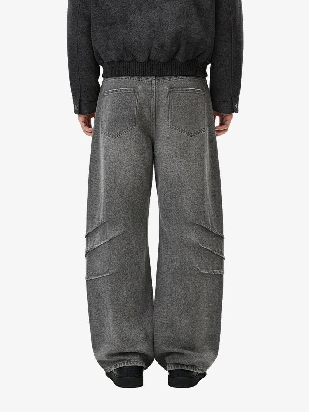 Washed Pleated Baggy Jeans