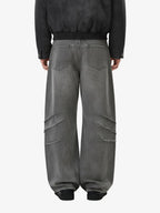 Washed Pleated Baggy Jeans