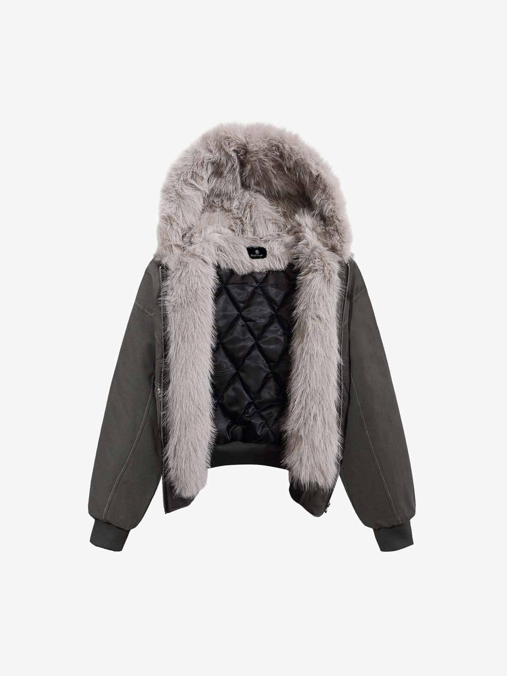 Faux Fur Hooded Padded Bomber Jacket
