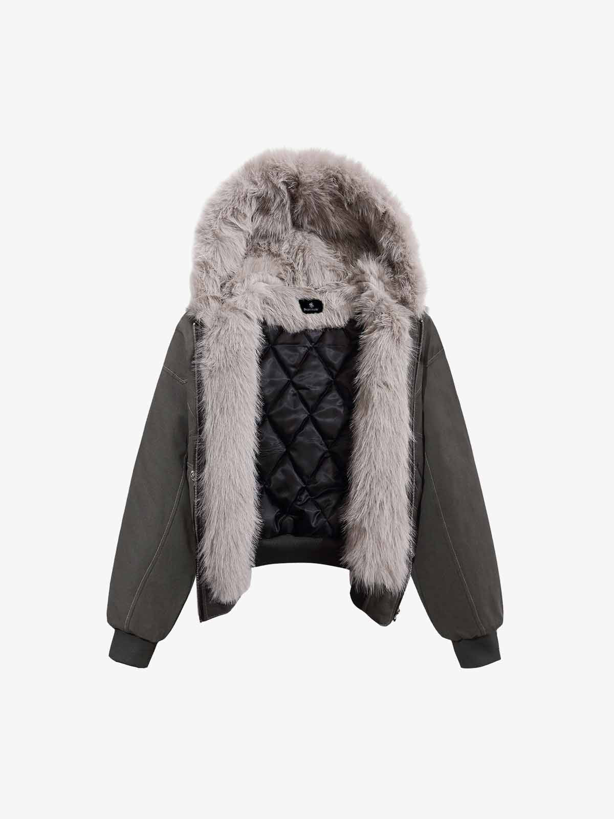 Faux Fur Hooded Padded Bomber Jacket