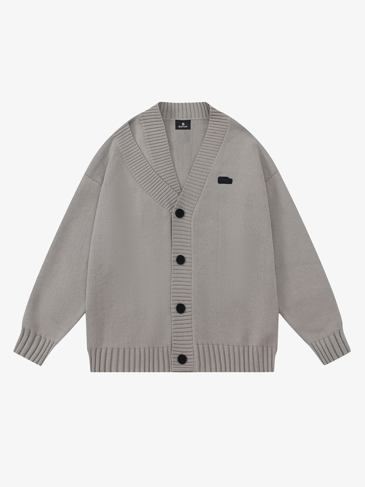 Layered Double V-Neck Ribbed Knit Cardigan