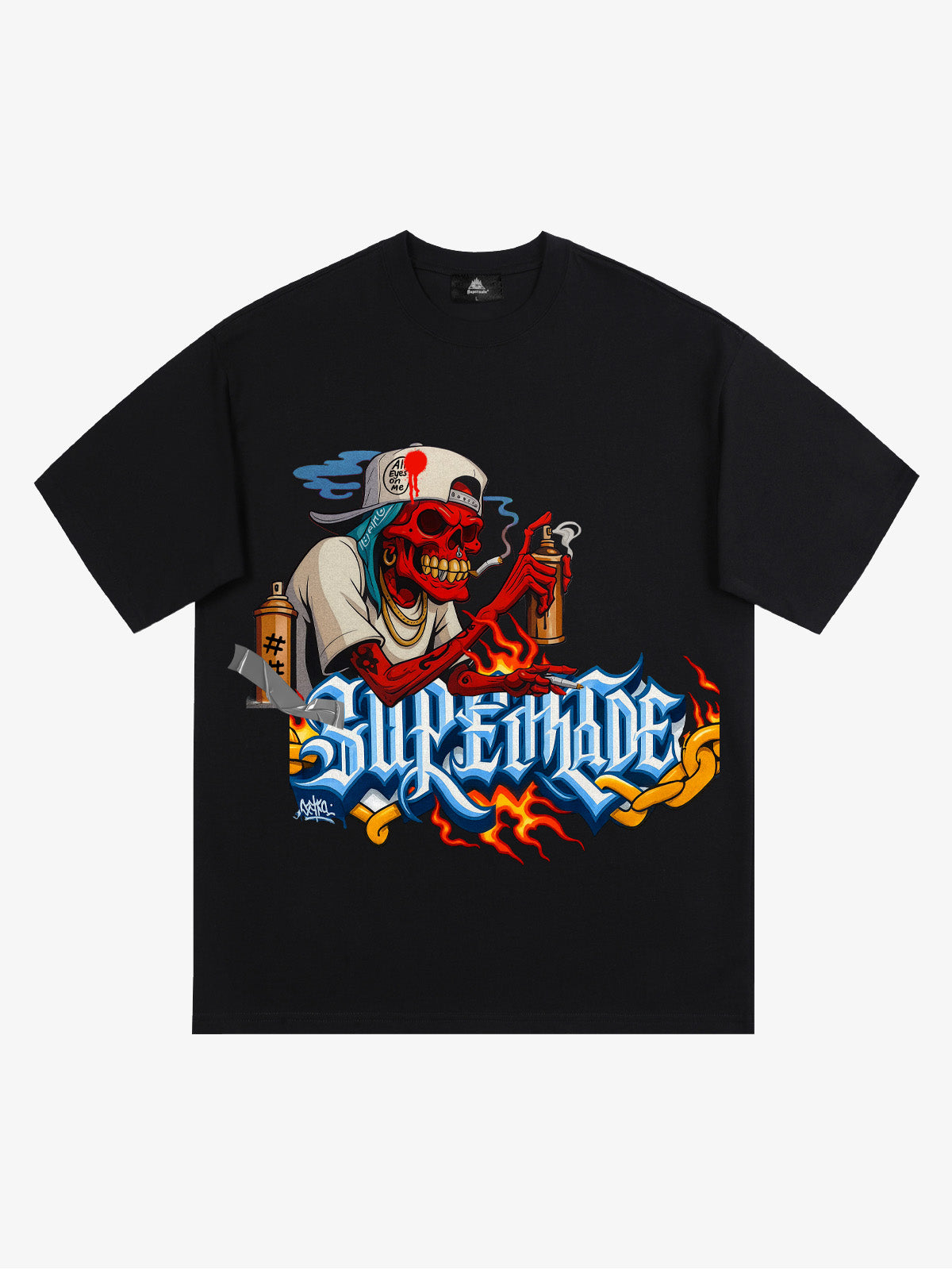 Street Skull Graffiti Artist Flame Flower Font T-Shirt