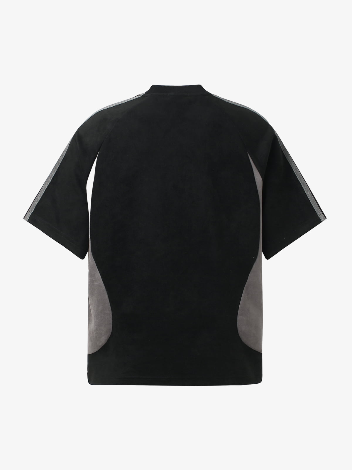 Suede Panel precipice Embroidered Short Sleeve T-Shirt - 2616