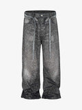 Denim Distressed Belt Diamond Decorated Jeans