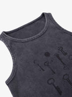 Washed Distressed Key Print Vest