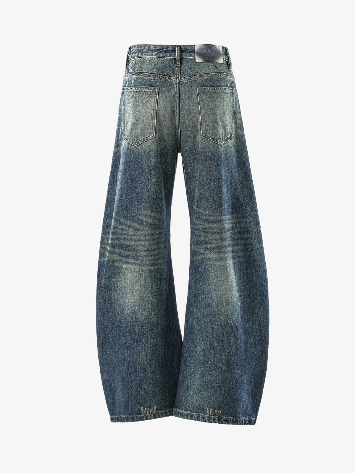 Vintage Washed Distressed Whisker Barrel Jeans