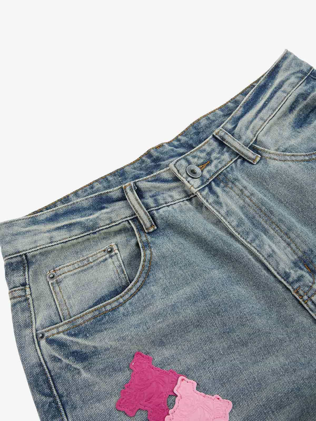 Vintage Washed Cross Patch Straight Leg Denim Jeans - 2605