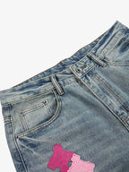 Vintage Washed Cross Patch Straight Leg Denim Jeans - 2605