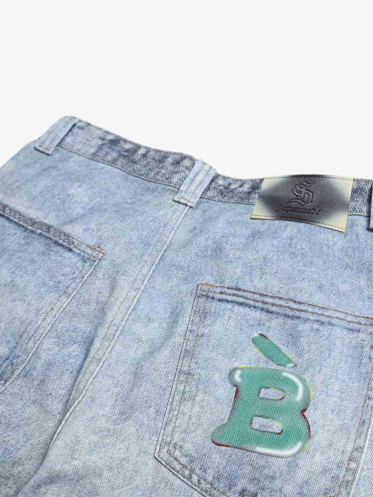 Cartoon Dalmatian Dog Graphic Distressed Washed Jeans