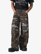 Bold Leopard Print Distressed Wide-Leg Jeans