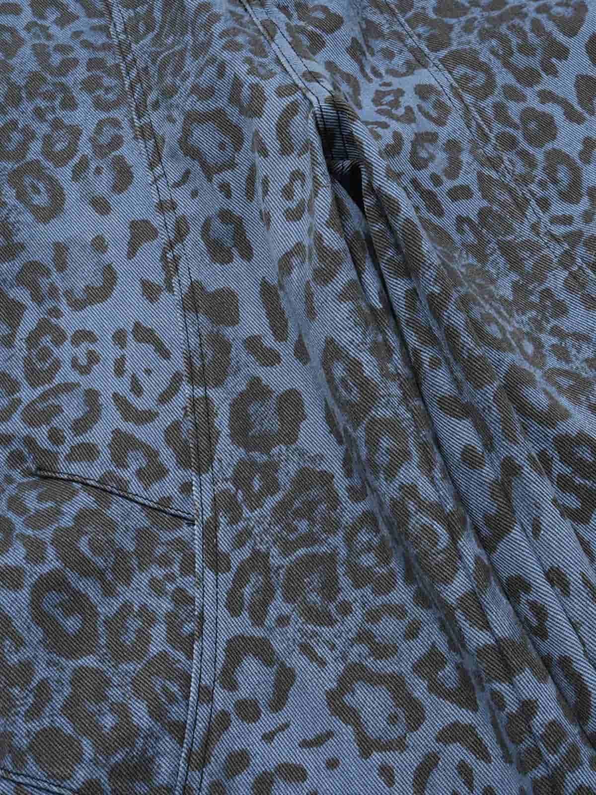 Retro Leopard Print Blue Washed Distressed Jeans