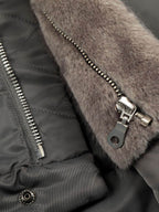 Deconstructed Patchwork Fur Collar Bomber Jacket