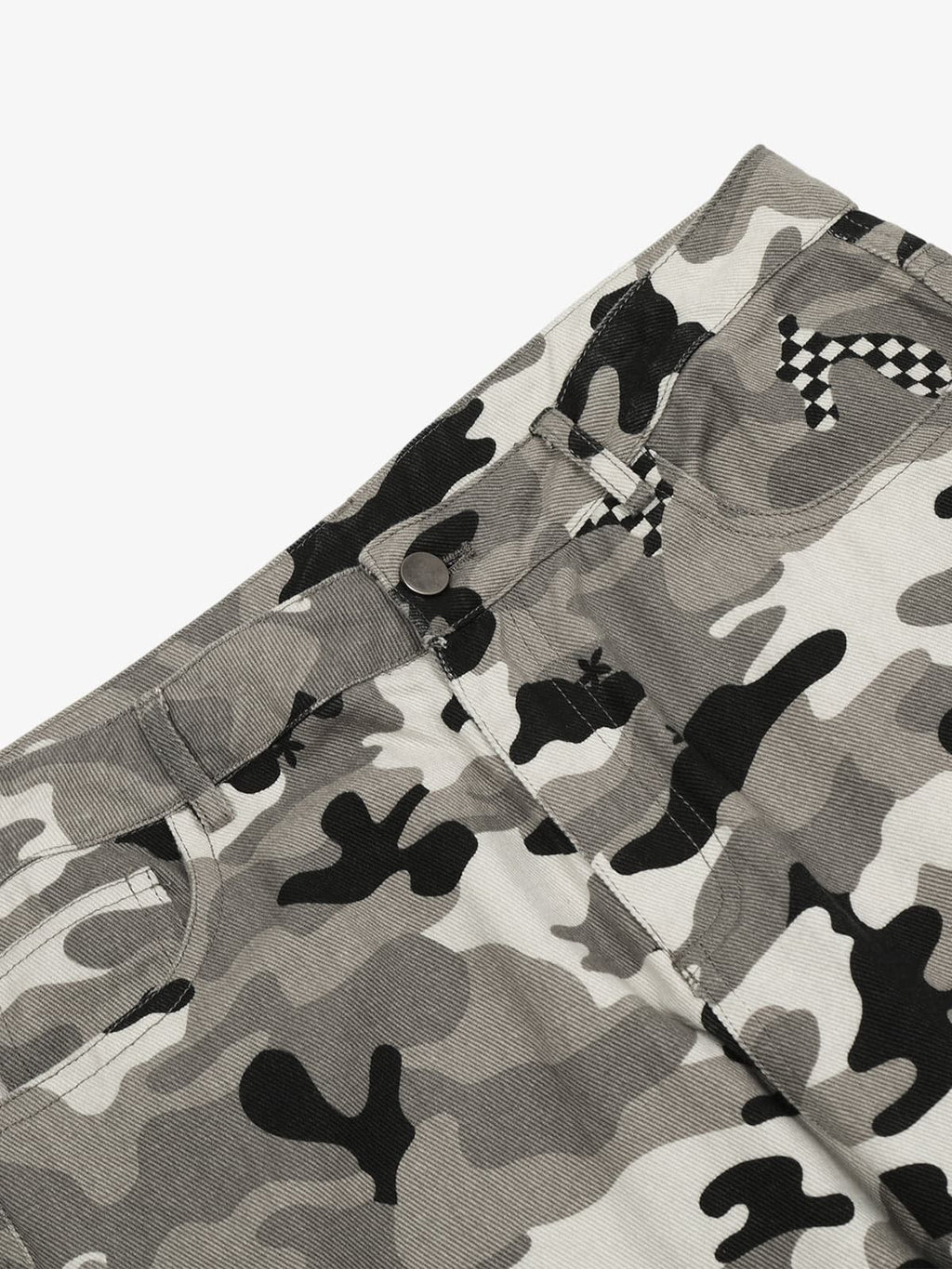 Checkerboard Patches Camo Cargo Flared Pants