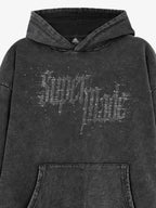 Rhinestone Distressed Letter Graphic Hoodie