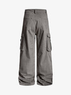 Washed Cotton Multi-Pocket Ruched Cargo Pants