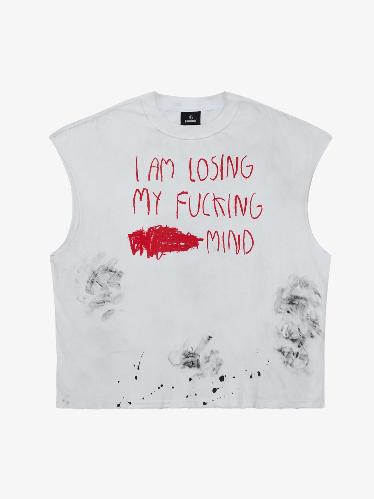 Grunge Slogan Print Distressed Raw Hem Sleeveless T-Shirt - 2612