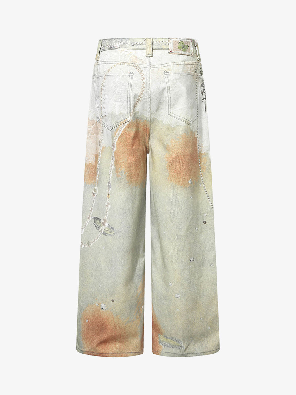 Street Tie-Dye Distressed Chain Detail 3D Printed Jeans