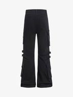 Strap Detail Cargo Flare Cotton Pants