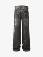 Distressed Texture Washed Straight-Leg Jeans