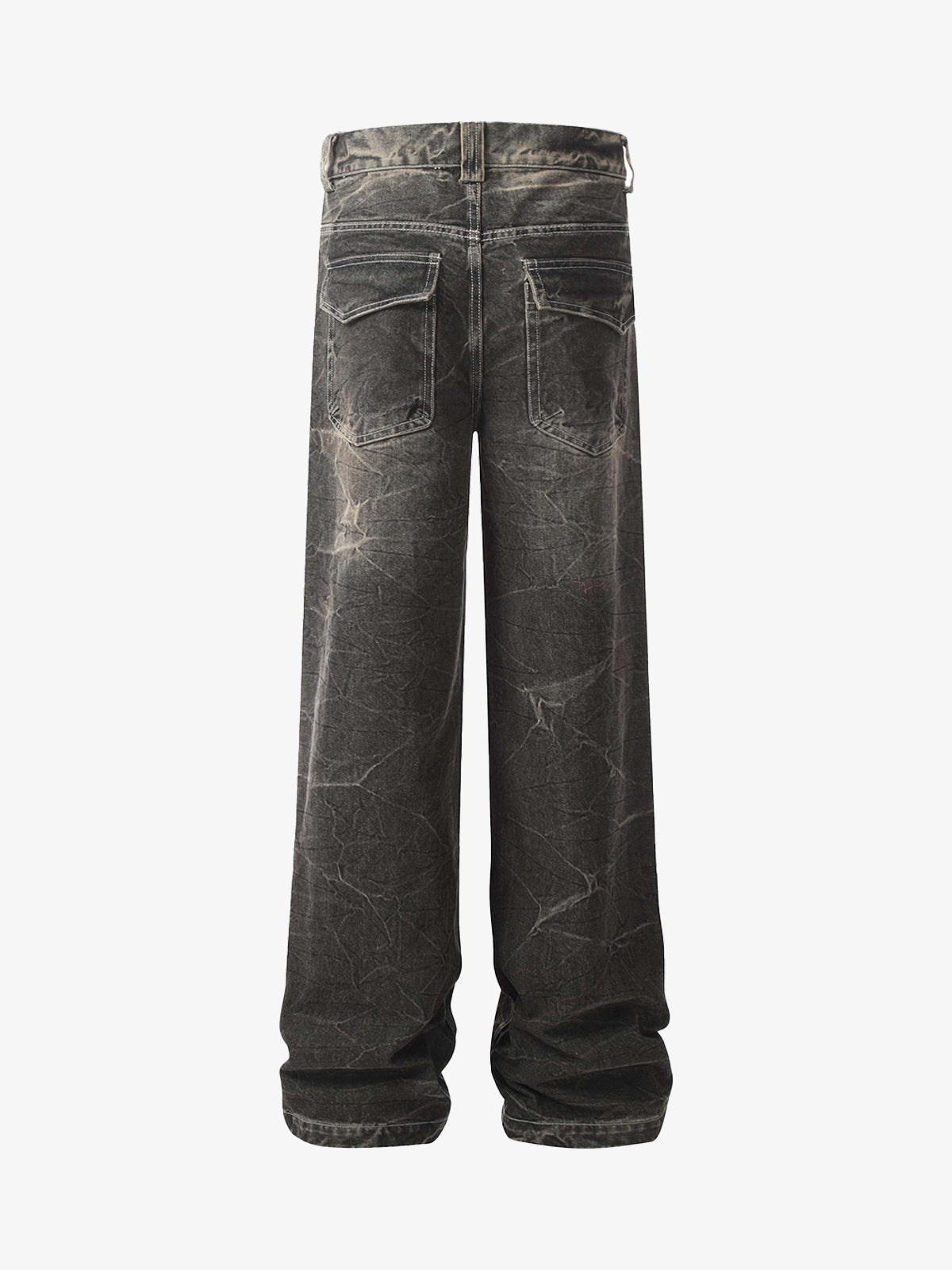 Distressed Texture Washed Straight-Leg Jeans