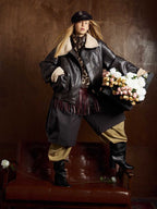 Vintage Shearling Collar Quilted Leather Jacket