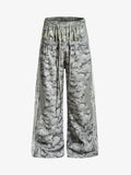 Double Waistband Elastic Waist Camo Side Panel Wide Leg Pants