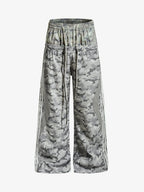 Double Waistband Elastic Waist Camo Side Panel Wide Leg Pants
