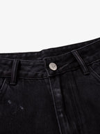 Retro Rhinestone Graffiti Washed Straight Jeans